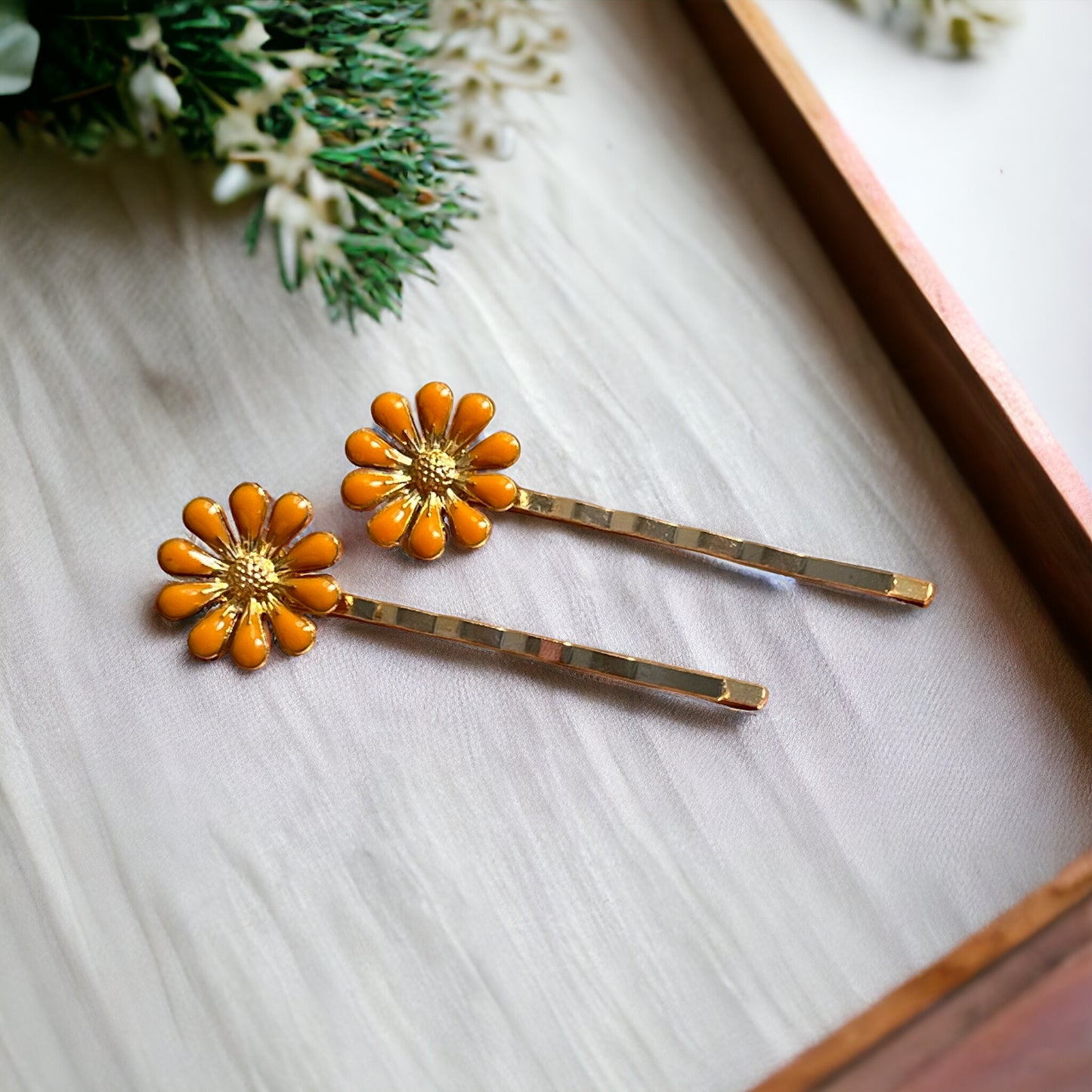 Orange Wildflower Hair Pins – Set of 2 Cottagecore Accessories