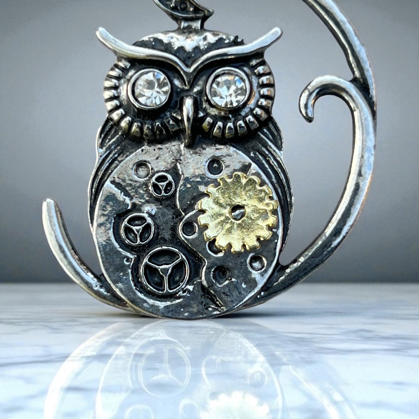 Steampunk Owl Purse Charm – Mixed Metal Gear Keychain