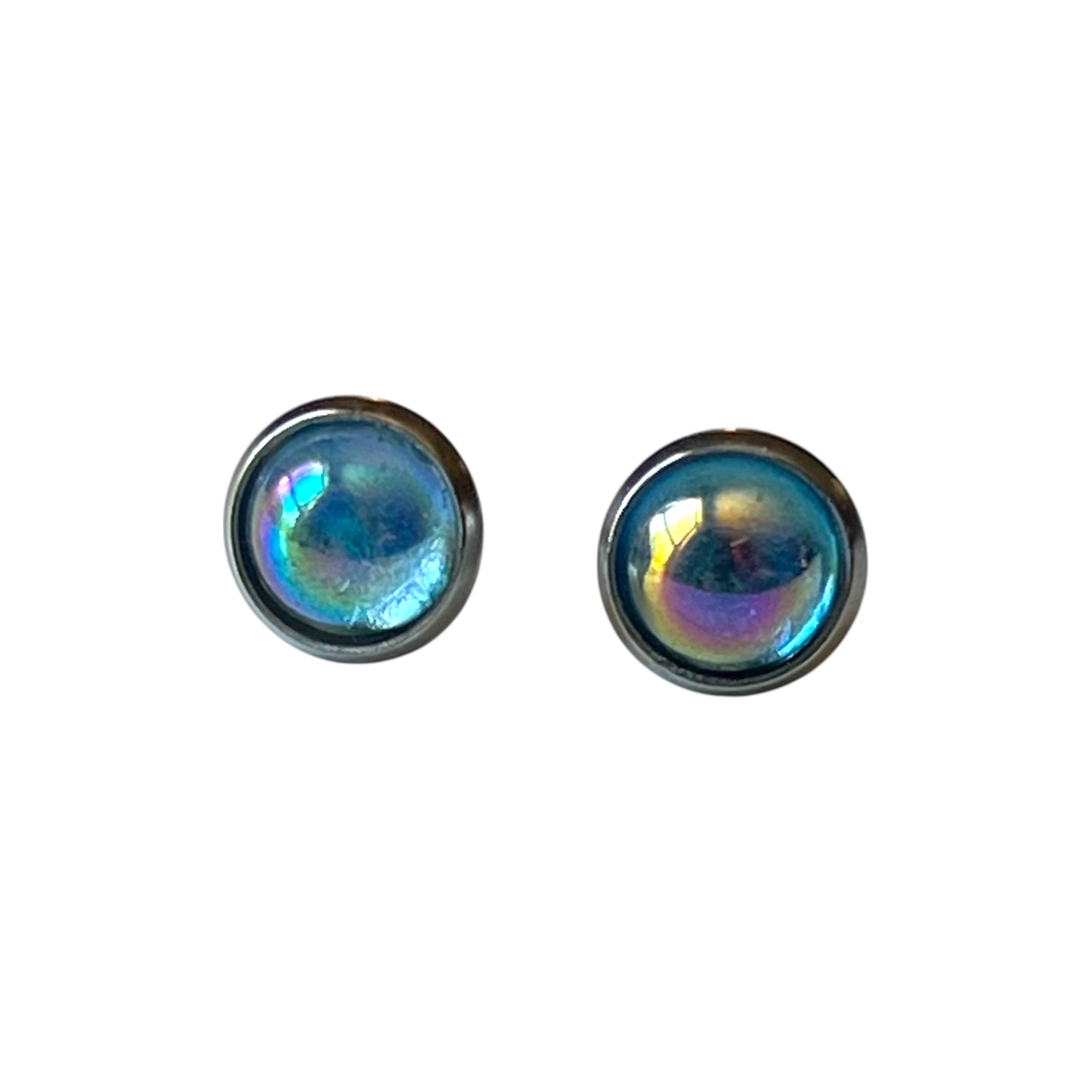 Iridescent Stud Earrings – Small Handmade Rainbow Dome Posts for Women