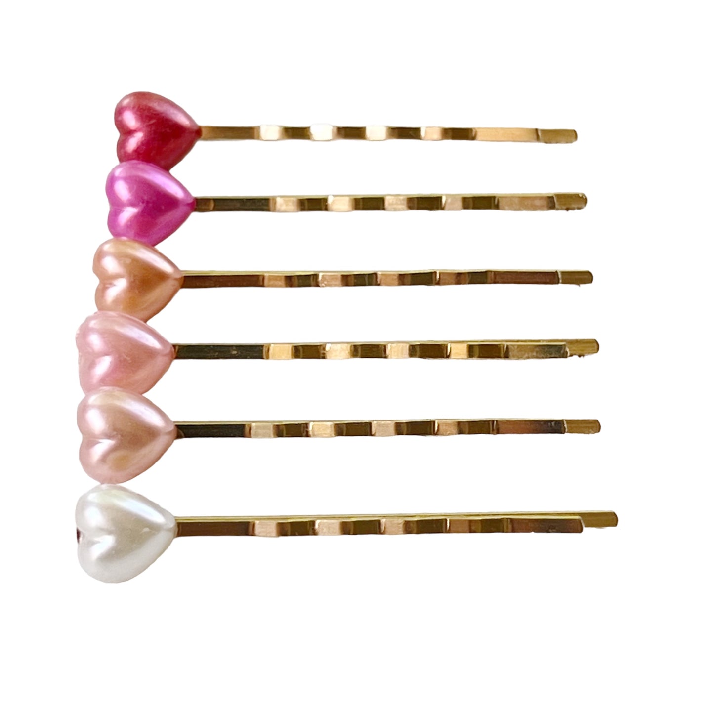 Pearlescent Heart Hair Pins – Gold Bobby Pin Set with Glossy Pastel Accents