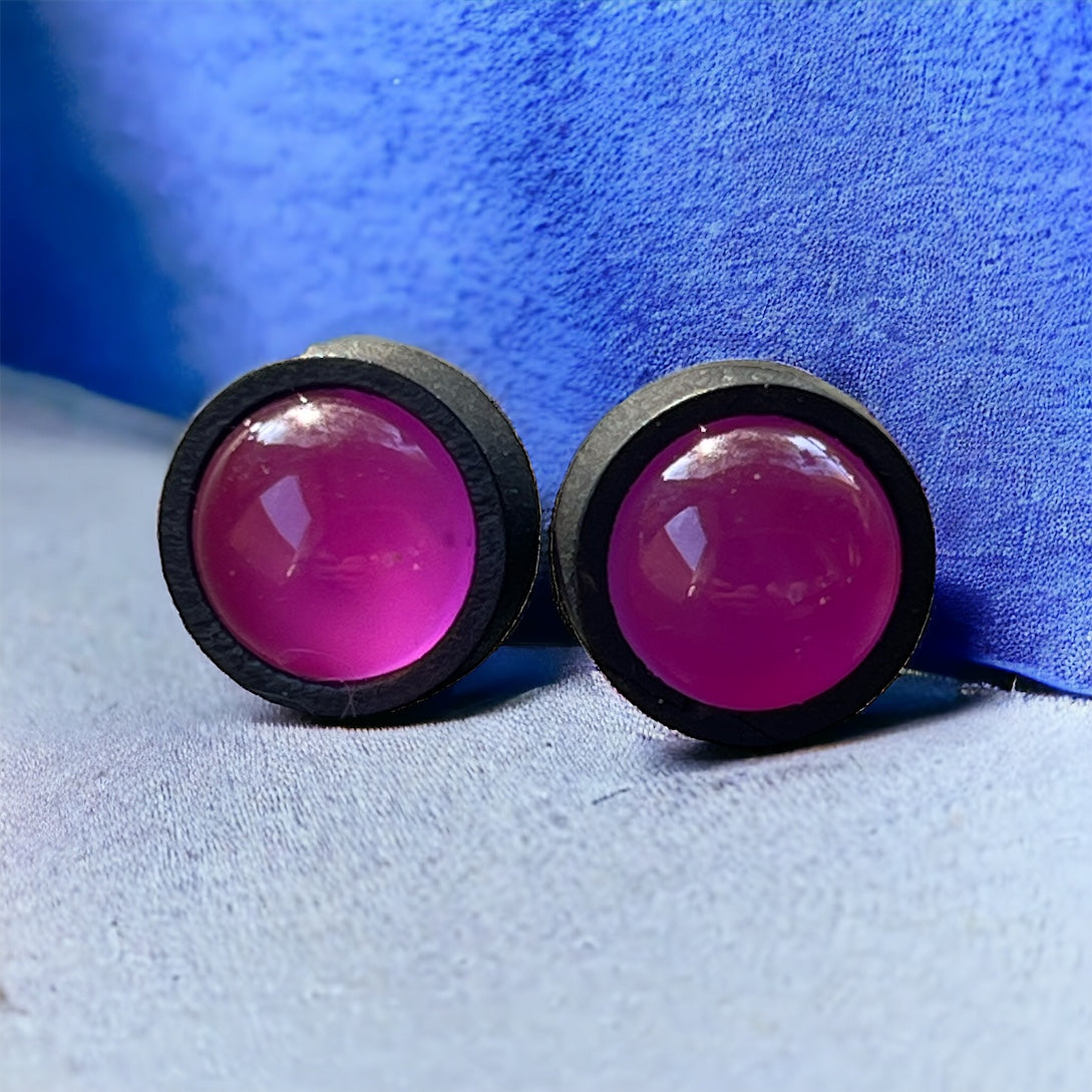 Purple Acrylic & Black Wood Unisex Stud Earrings: Versatile Statement Pieces for Any Occasion