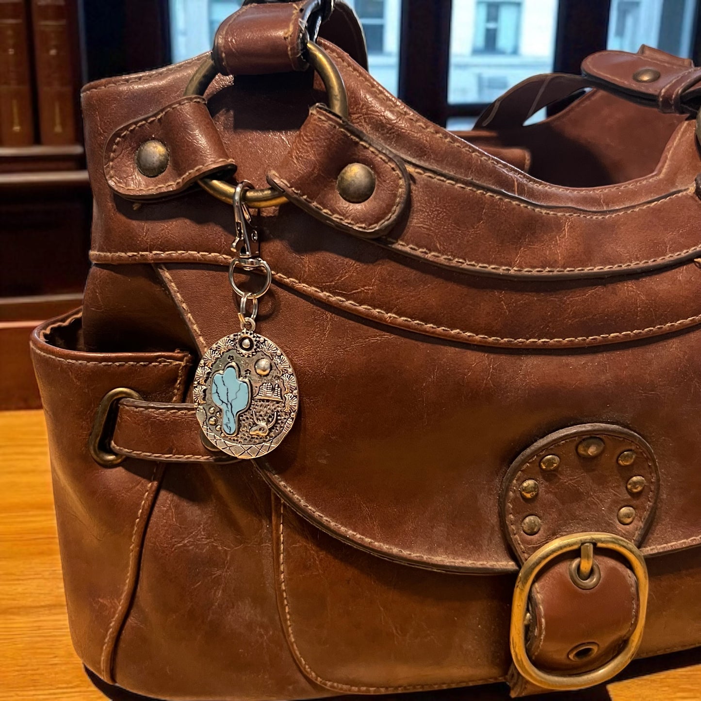 Turquoise Western Cactus Zipper Pull: Chic Southwestern Handbag Charm