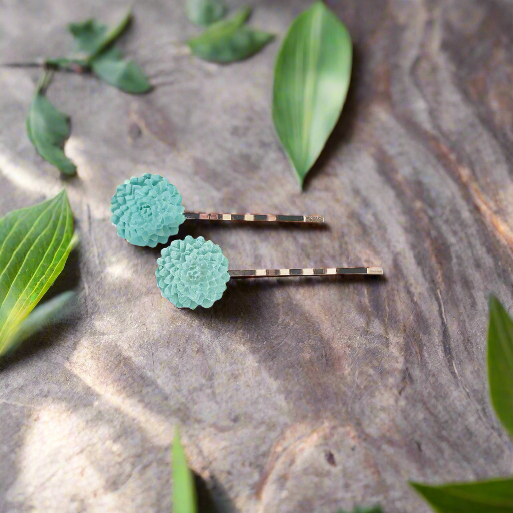 Mint Floral Hair Pins