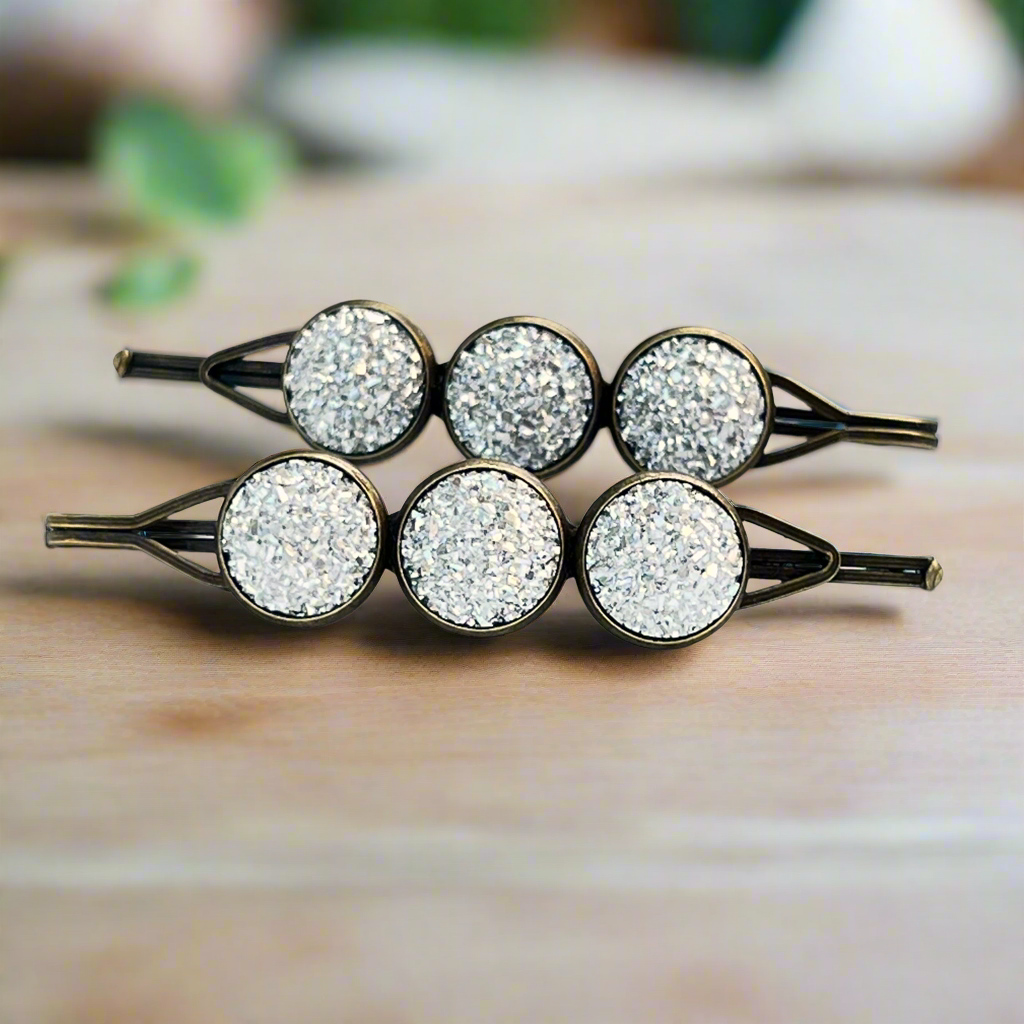 Metallic Silver Druzy Hair Pins - Stylish & Elegant Hair Accessories