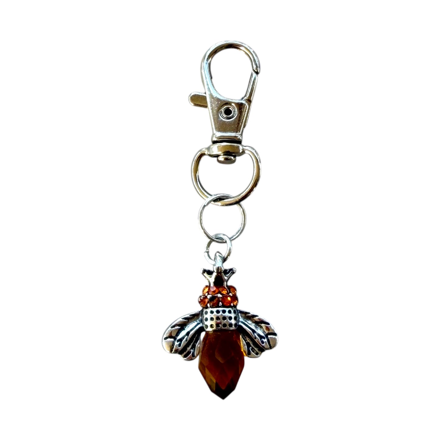 Amber Bee Purse Charm – Silver Boho Nature-Inspired Keychain