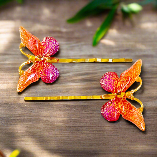 Orange & Purple Butterfly Hair Pins - Whimsical Bobby Pin Set