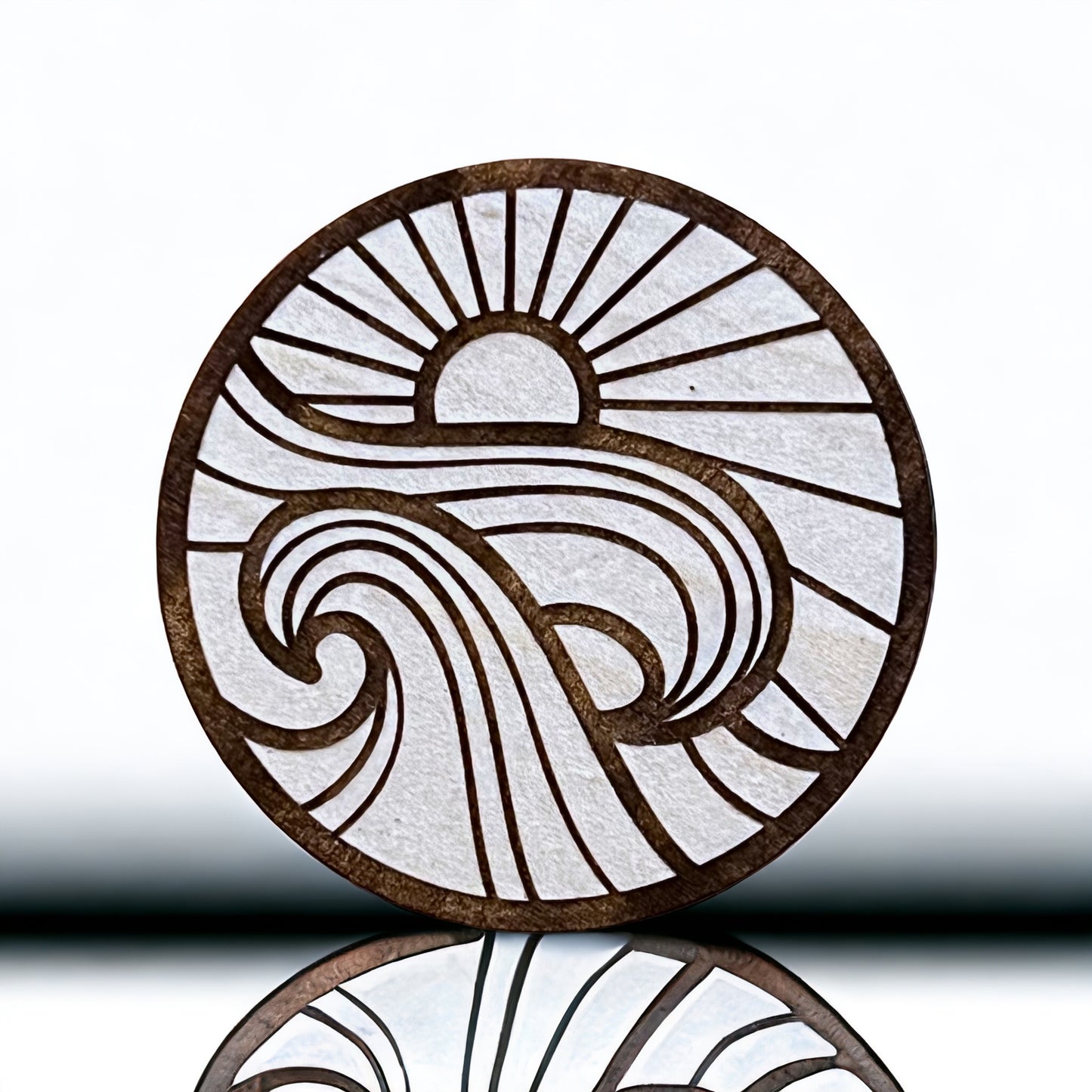 Sunrise Wave Magnet – Coastal Wood Decor for Ocean Lovers