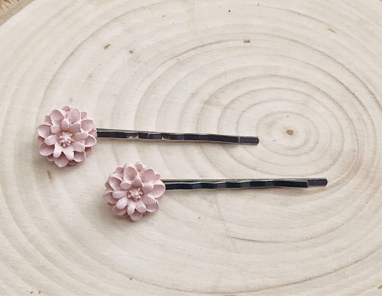 Lavender Pink Flower Hair Pins - Boho Floral Bobby Pin Set