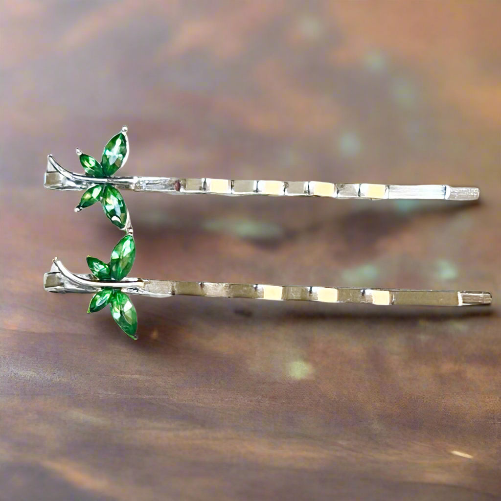 Green Rhinestone Dragonfly Hair Pins - Delicate Accents