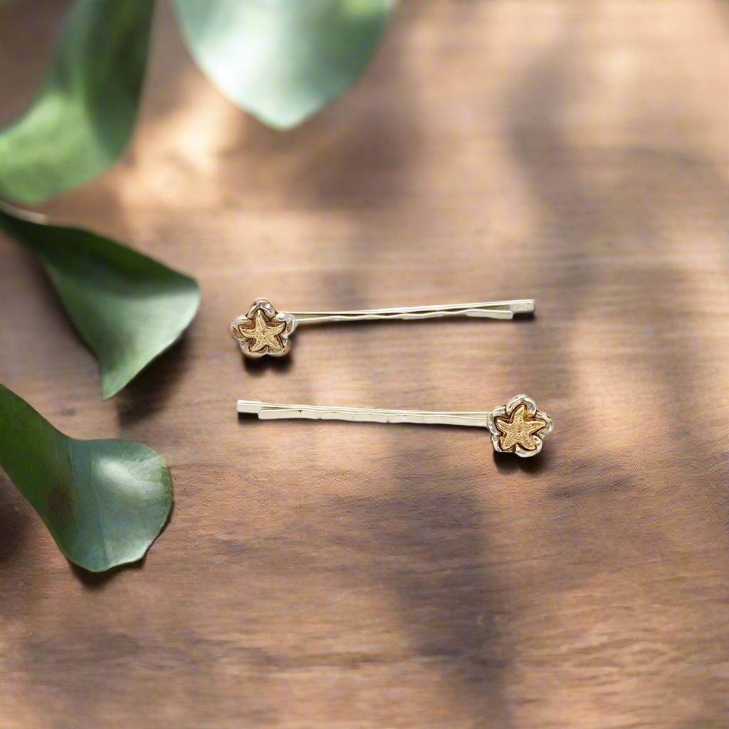 Gold Starfish Hair Pins Set of 2