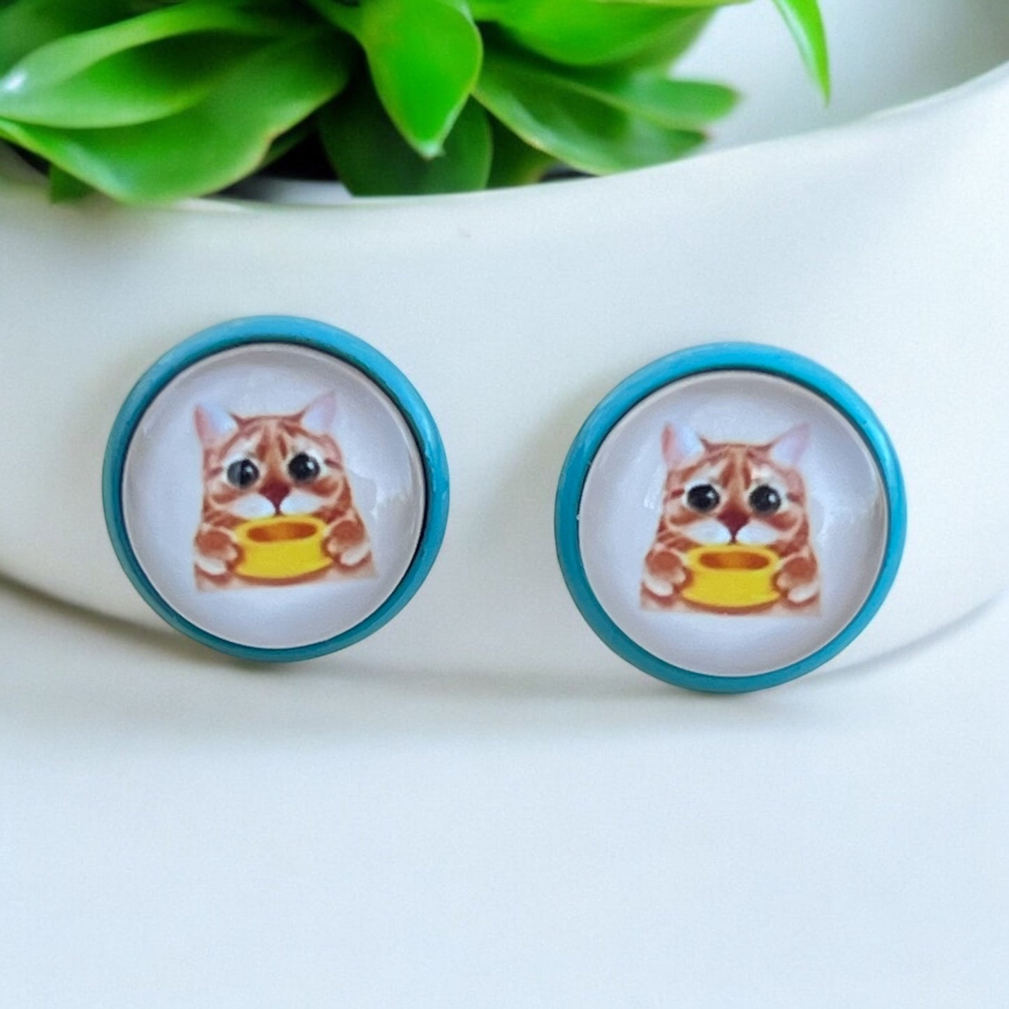 Hungry Cat Stud Earrings – Handmade Kitty Jewelry