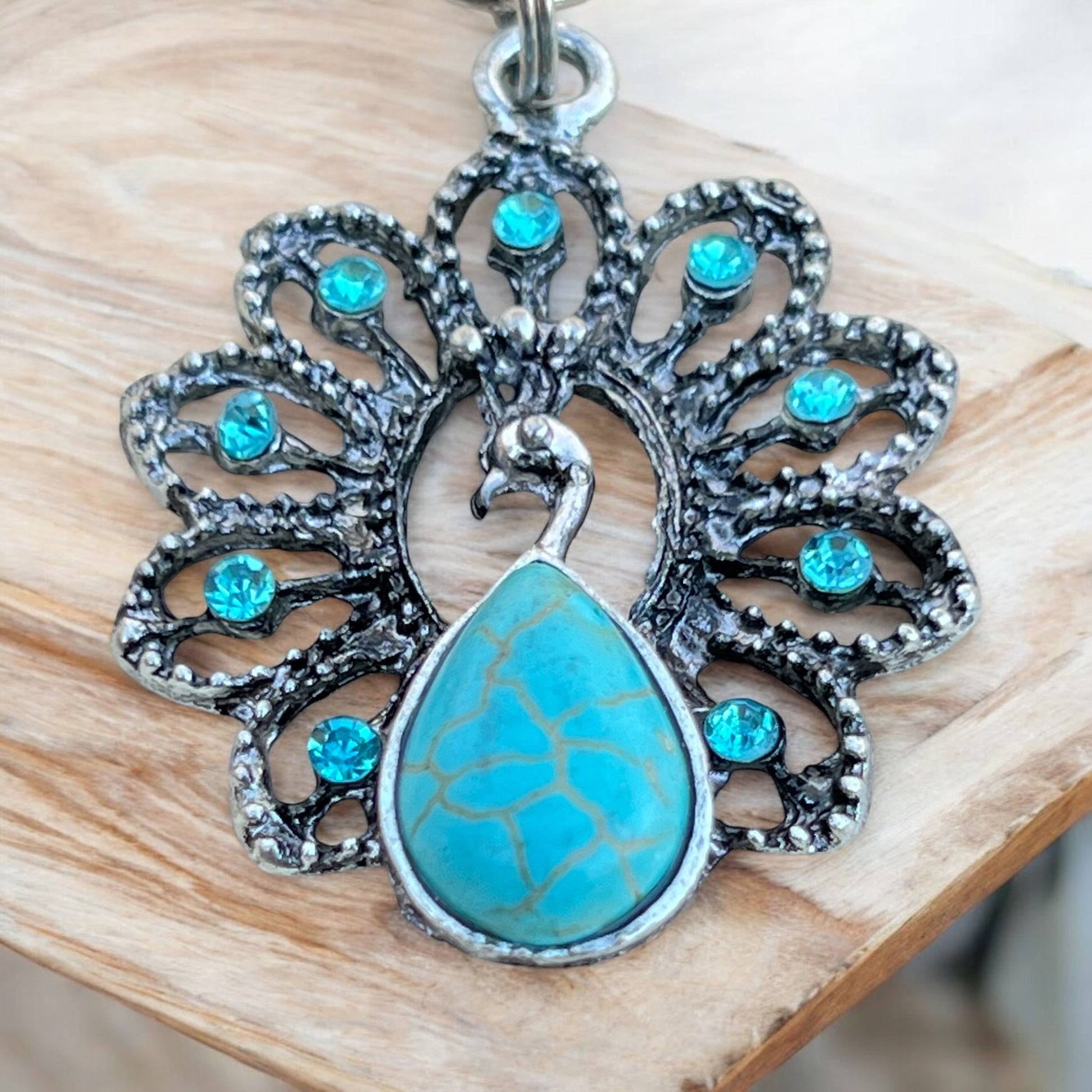 Turquoise Peacock Keychain – Handmade Boho Bag Charm