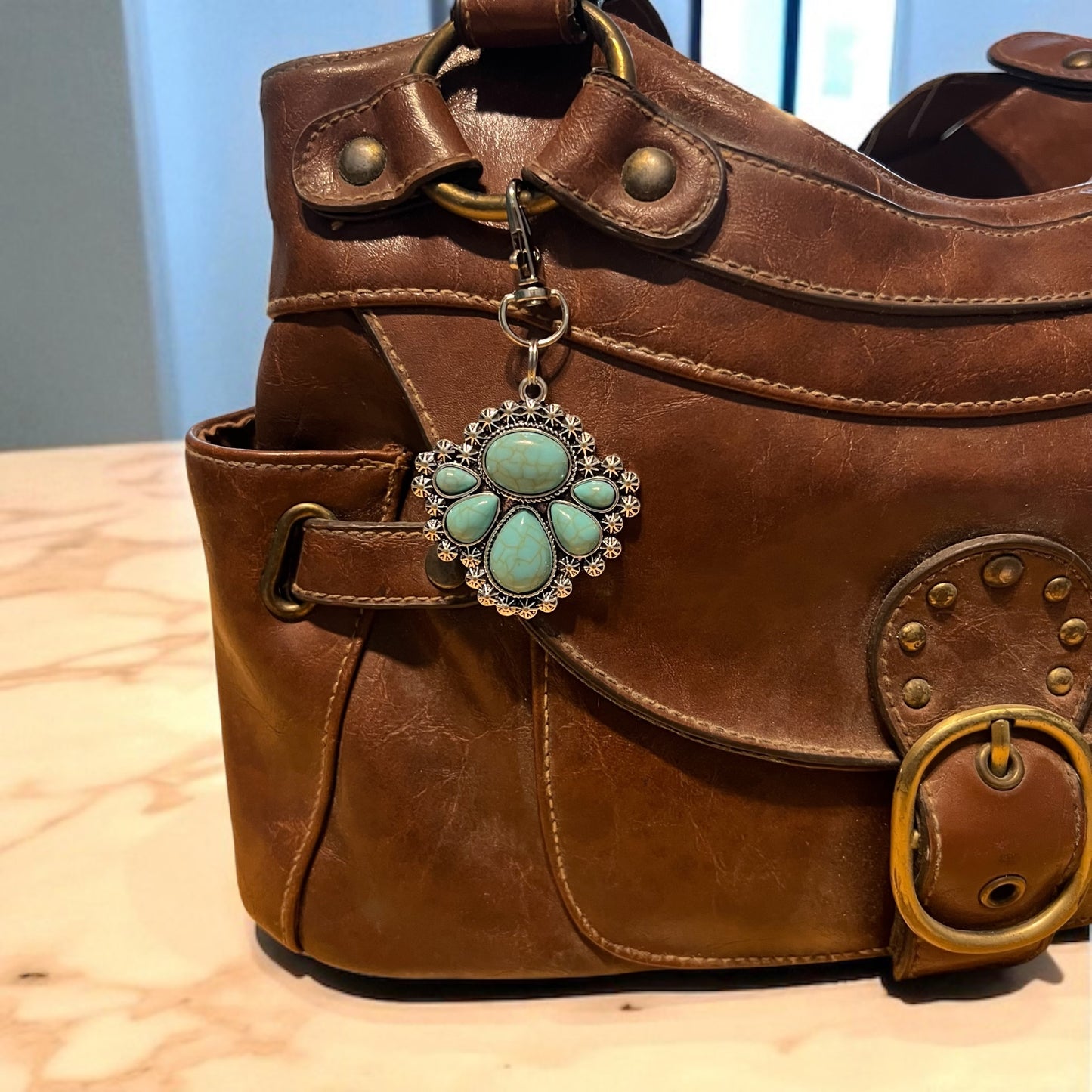 Charm para bolso con tirador de cremallera occidental turquesa