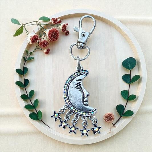 Moon Purse Charm – Celestial Crescent Keychain with Rhinestones