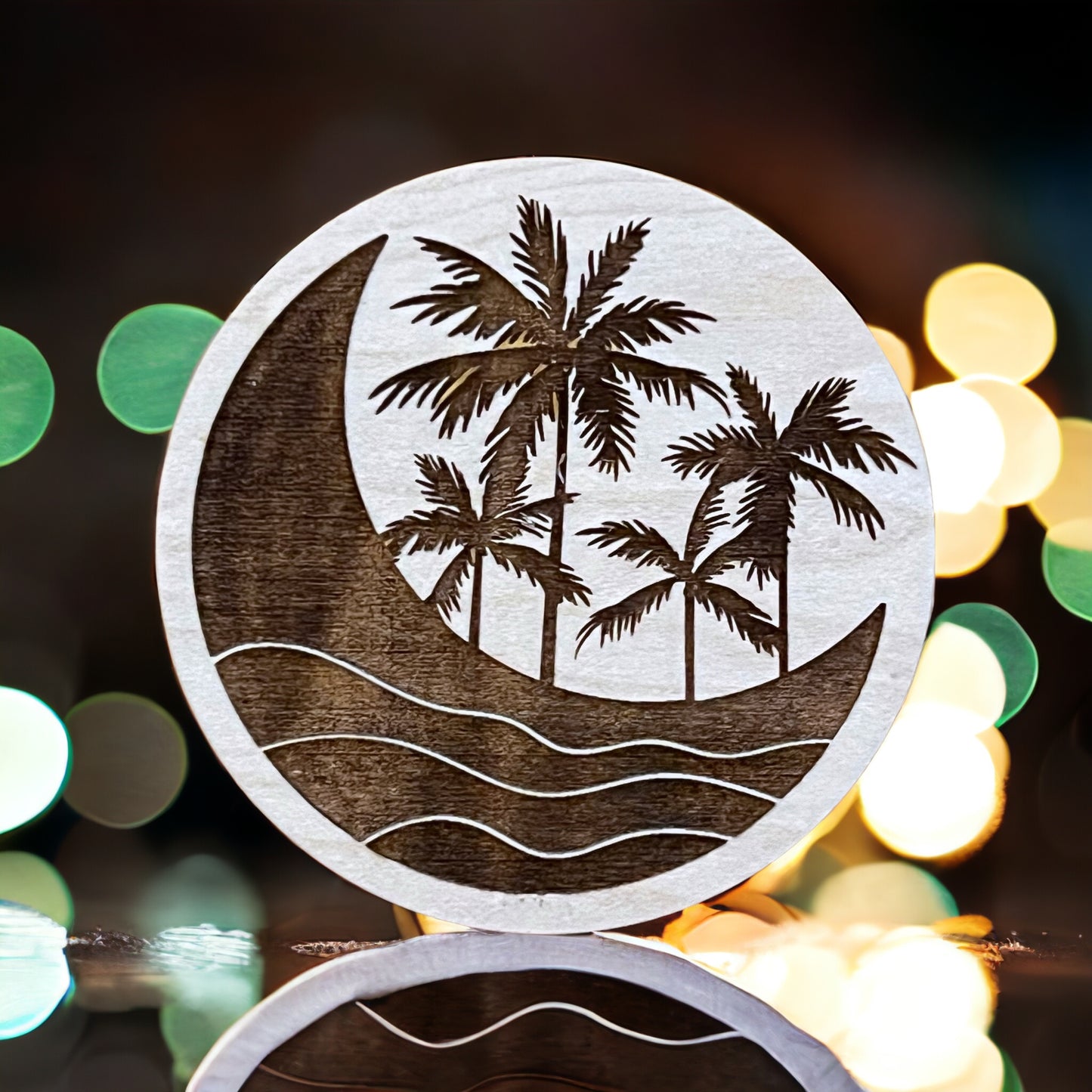 Tropical Moon Magnet – Coastal Beach Vibes Wood Decor