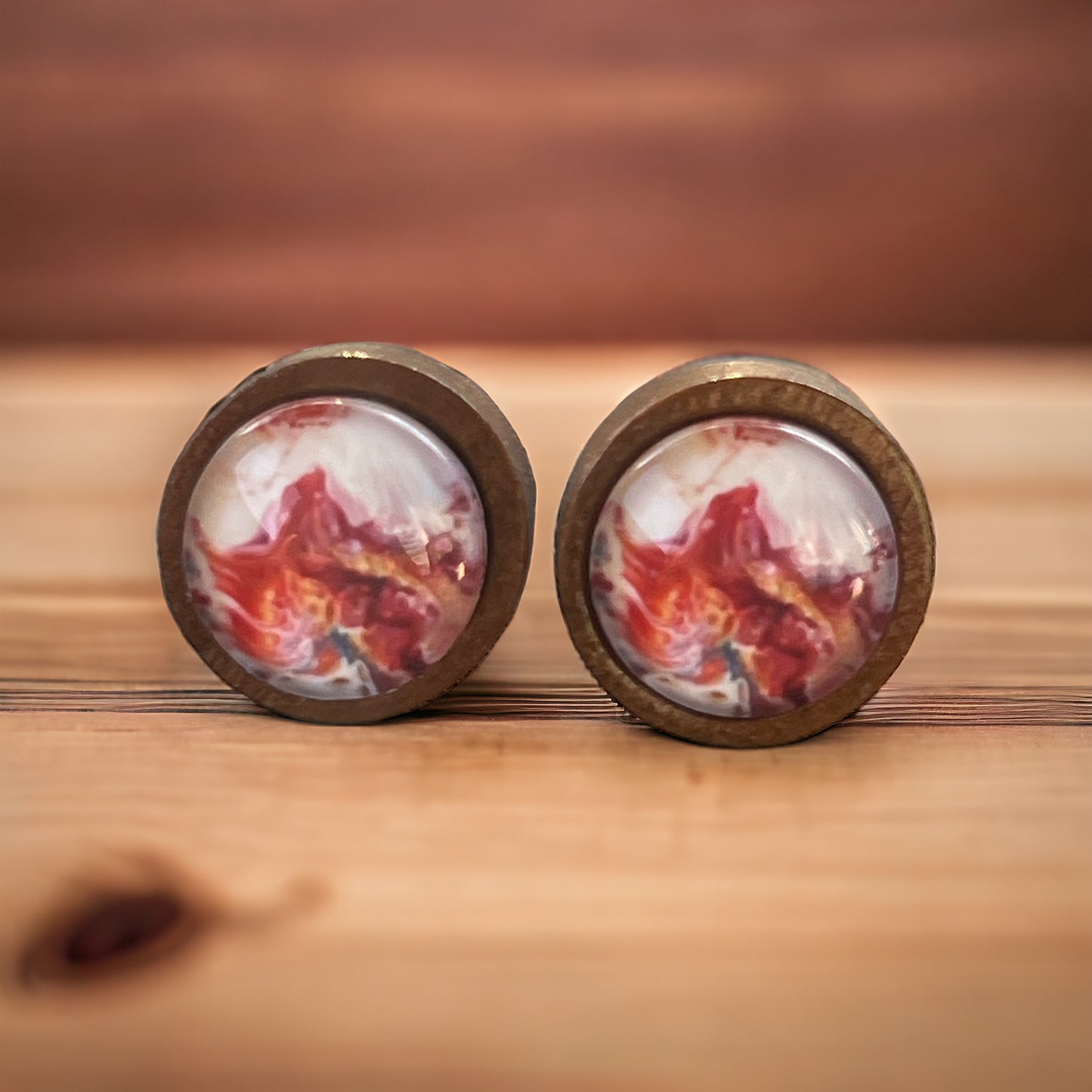 Crimson Marble Resin Stud Earrings – Earthy Artisan Jewelry