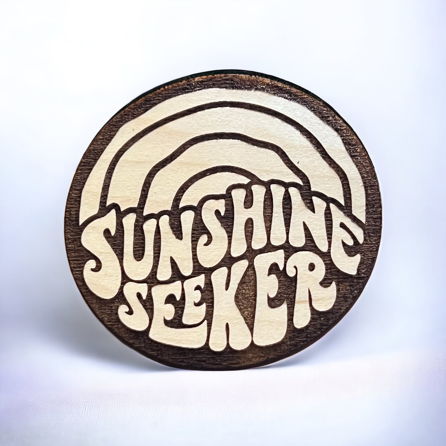 Sunshine Seeker Magnet – Boho Retro Wooden Magnet for Summer Lovers