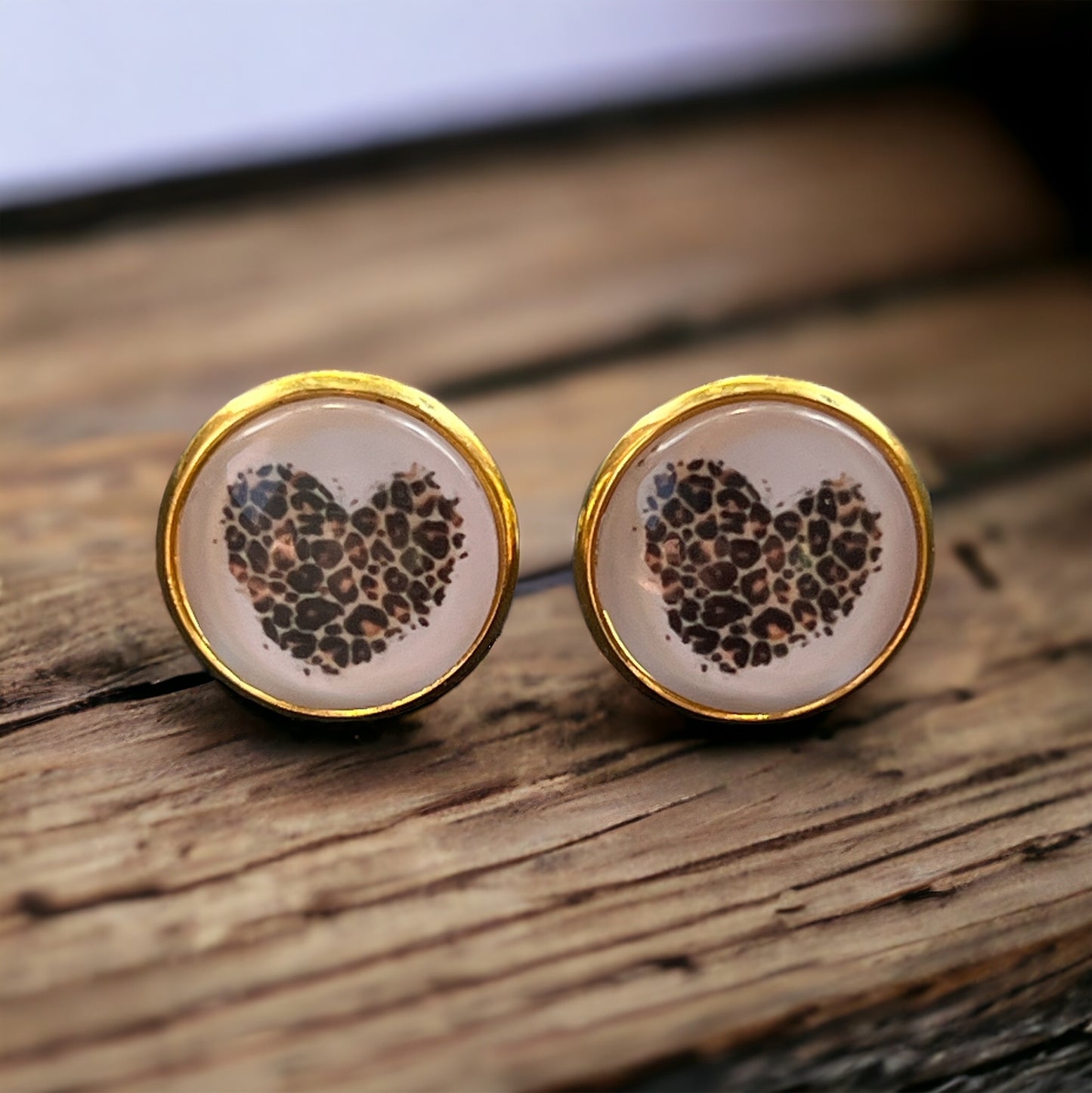 Animal Print Heart Gold Stud Earrings - Chic & Playful Accessories