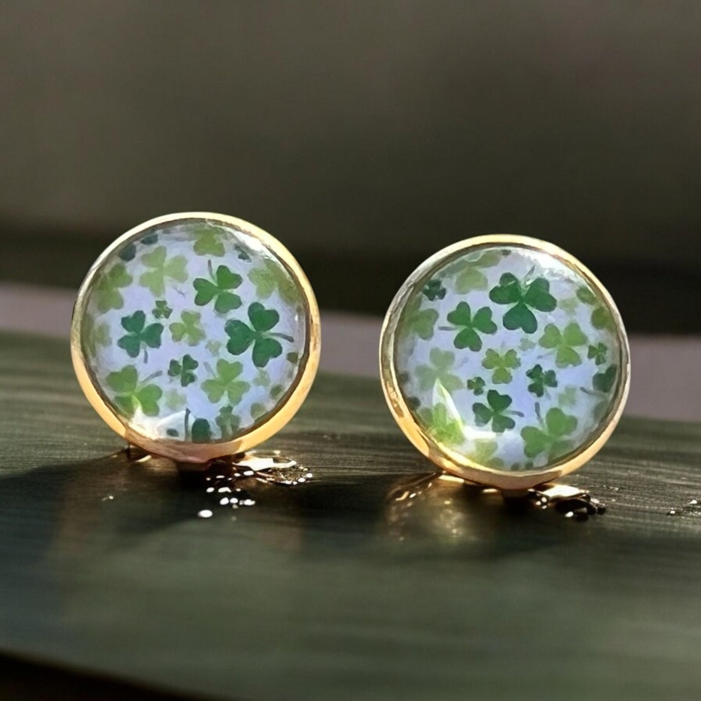 Shamrock Stud Earrings – Handmade Gold-Toned St. Patrick’s Jewelry