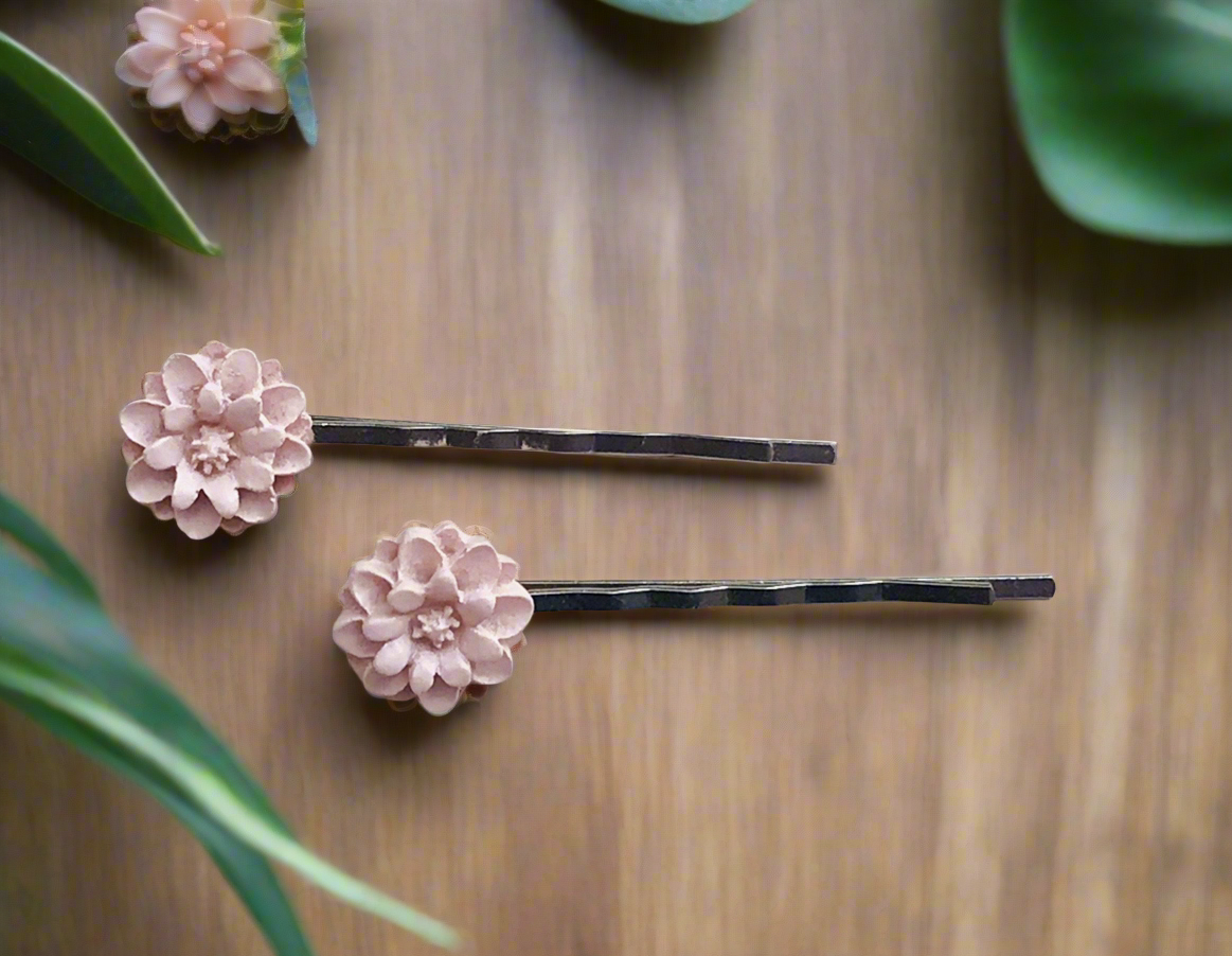 Lavender Pink Flower Hair Pins - Boho Floral Bobby Pin Set