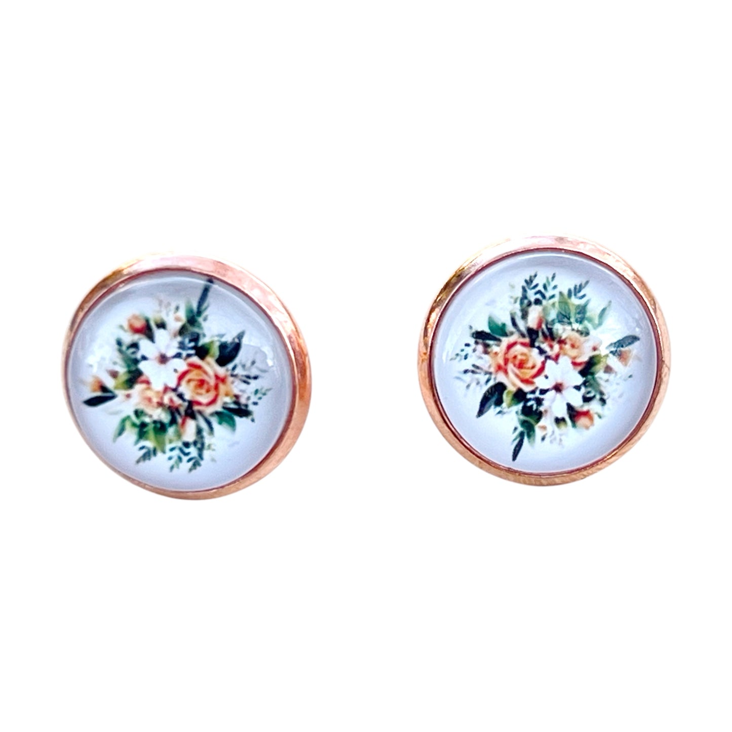 Rose Gold Floral Stud Earrings – Handmade Vintage Cottagecore Jewelry