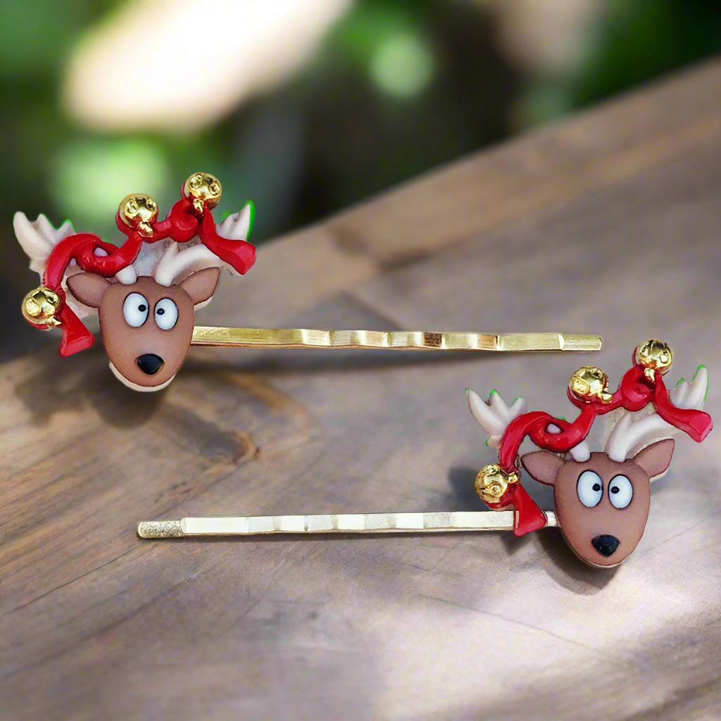 Reindeer with Jingle Bells Christmas Hair Pins: Festive Accessories for Holiday Cheer