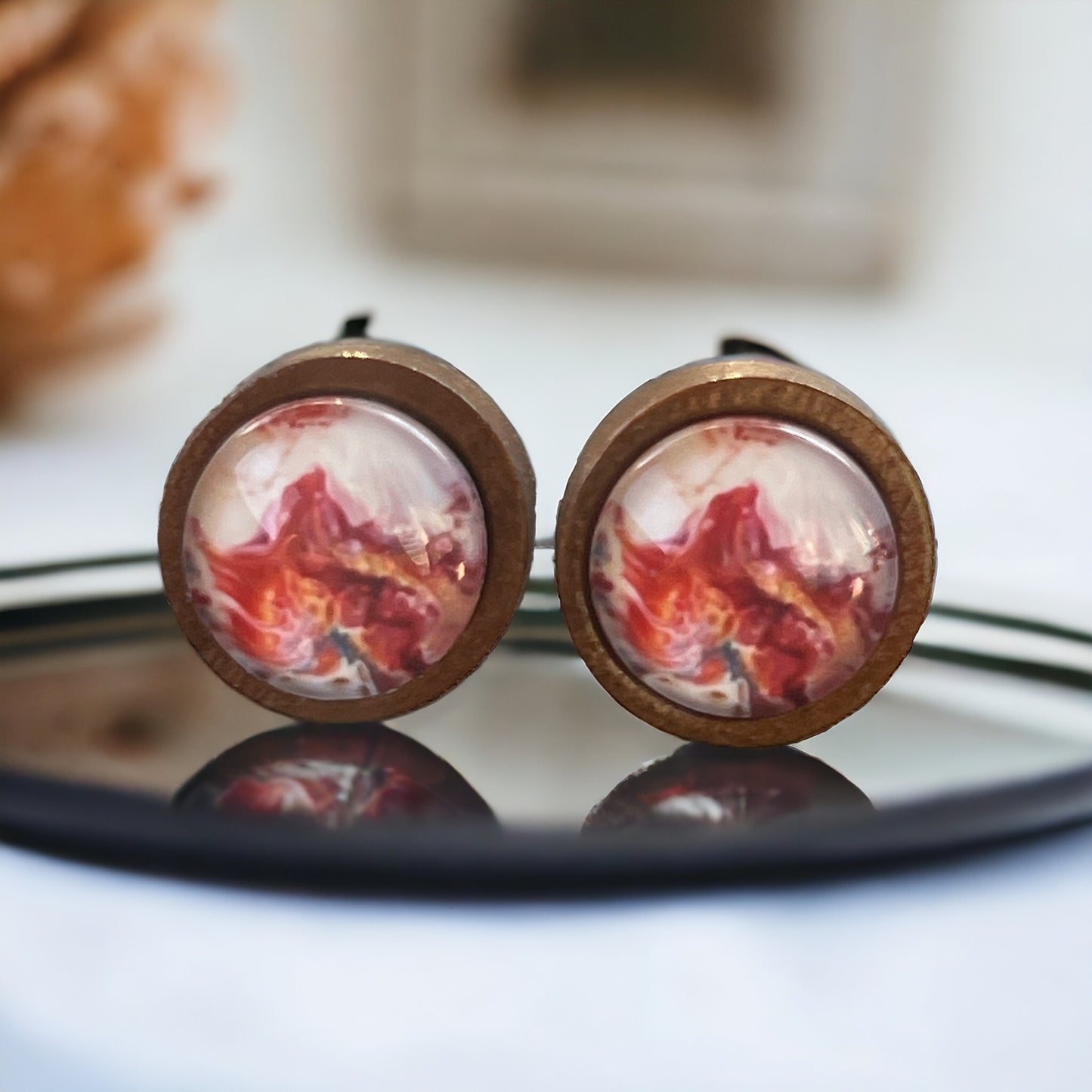 Crimson Marble Resin Stud Earrings – Earthy Artisan Jewelry