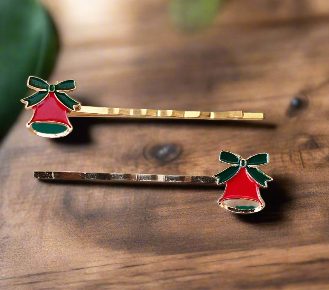Red Bell Christmas Bobby Pins - Festive Holiday Accessories