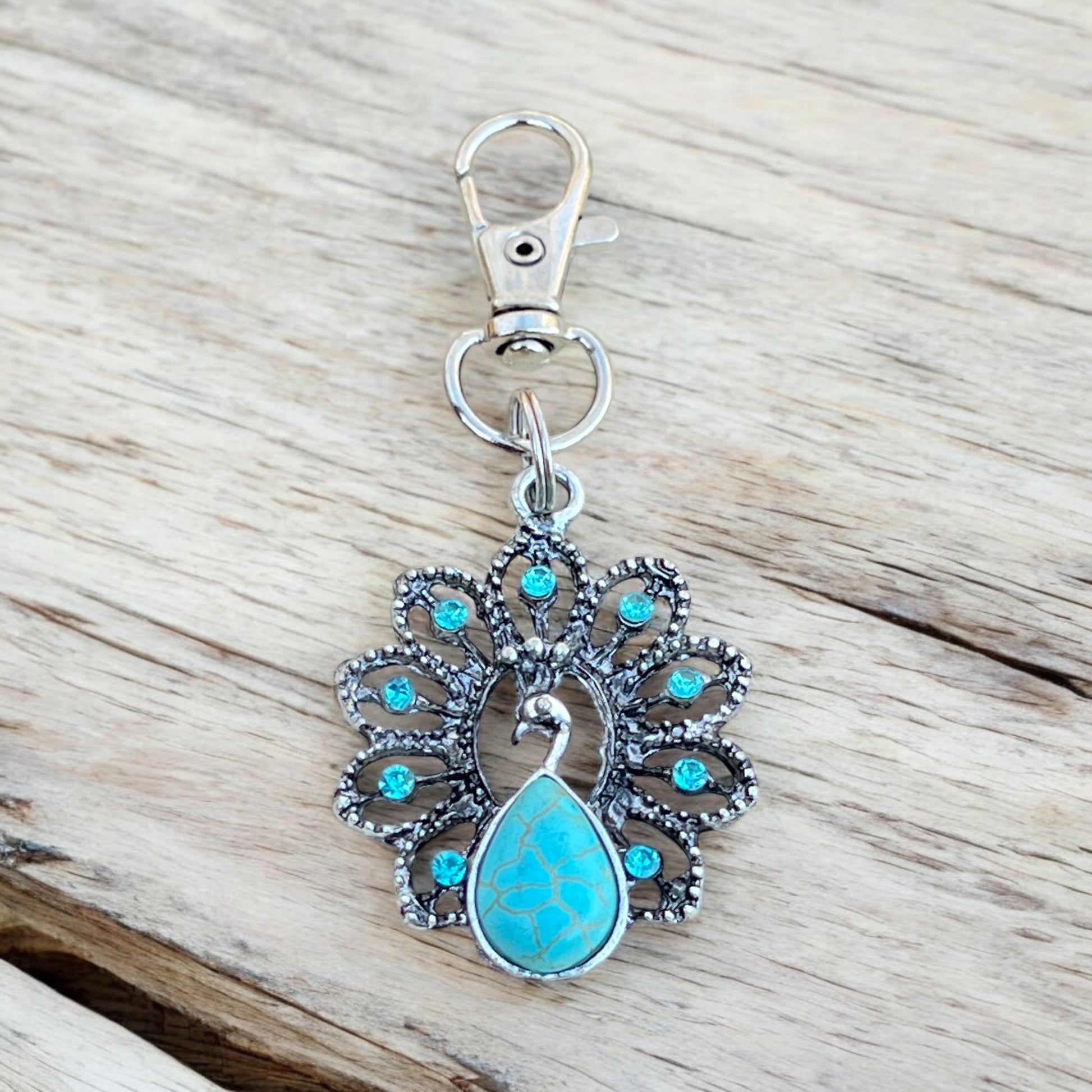 Turquoise Peacock Keychain – Handmade Boho Bag Charm