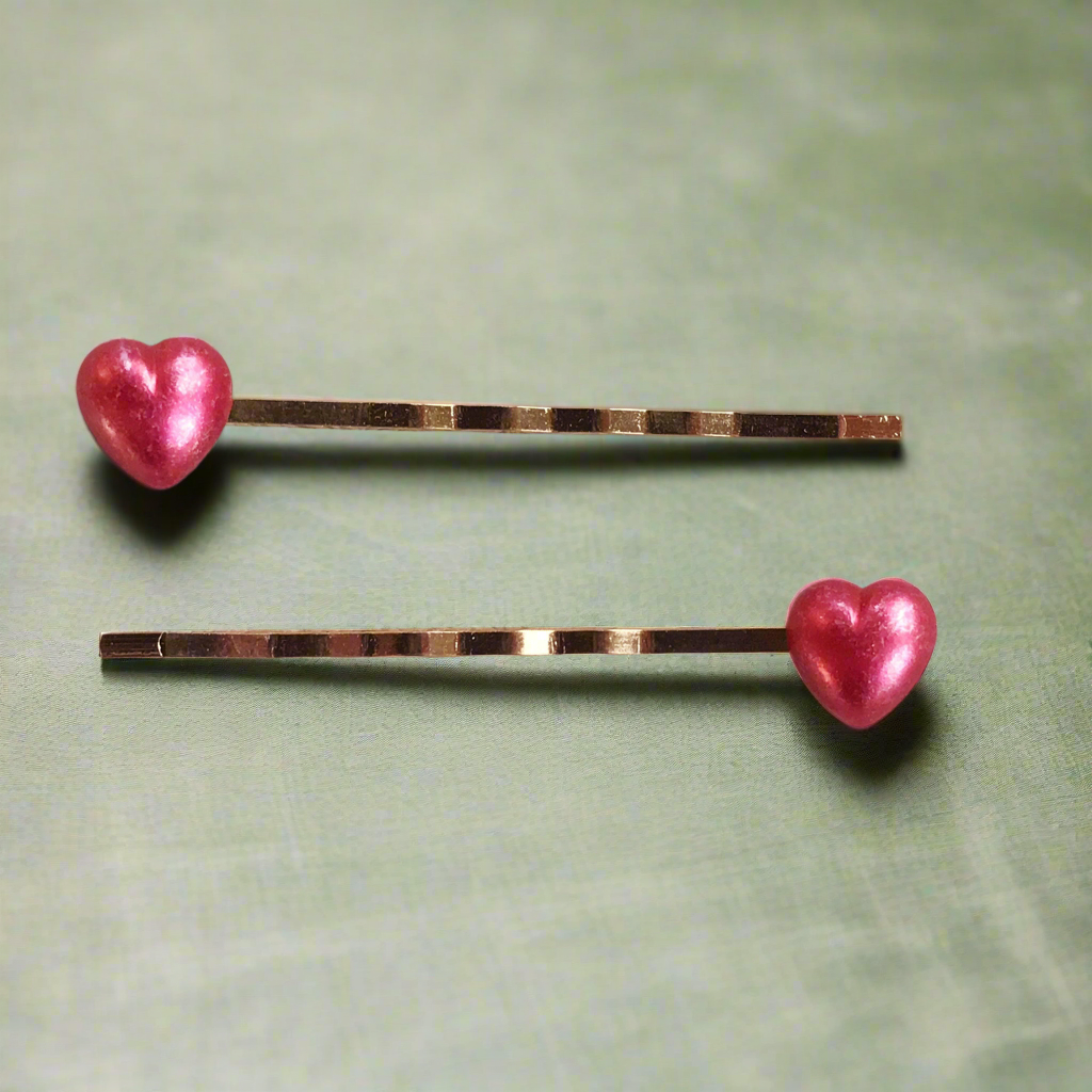Pink Heart Hair Pins - Romantic Valentines Day Bobby Pins