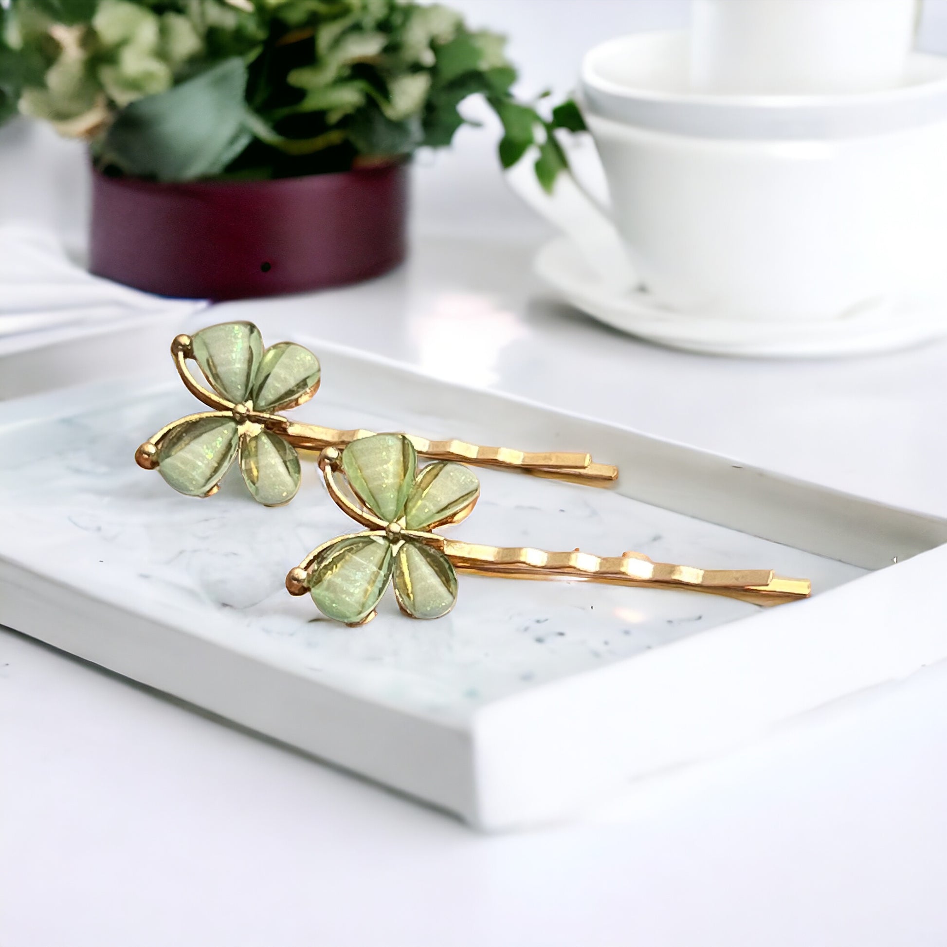 Green Butterfly Hair Pins – Set of 2 Boho Spring Accessories
