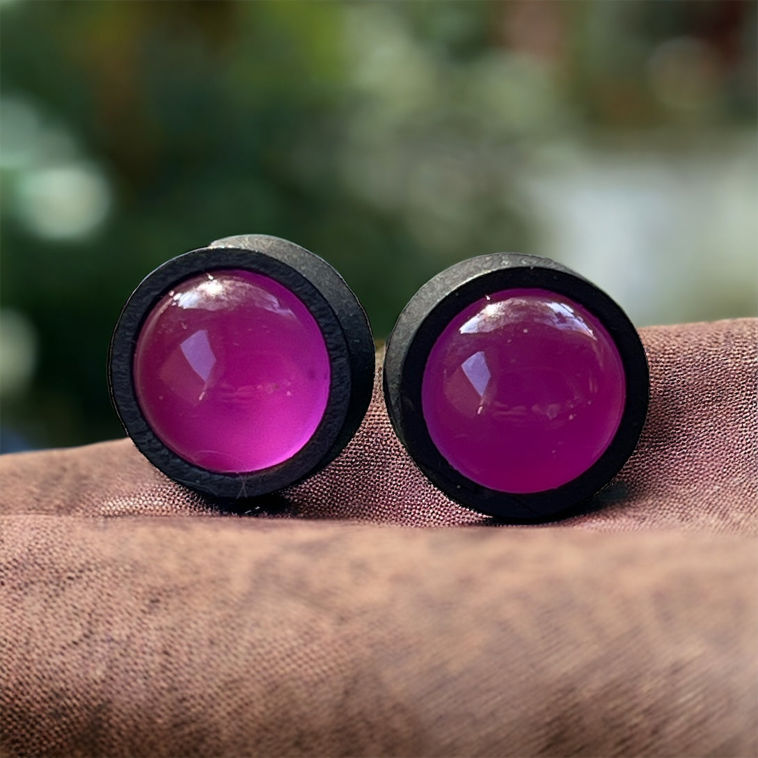Amethyst Purple Stud Earrings – Handmade Wood & Resin Jewelry