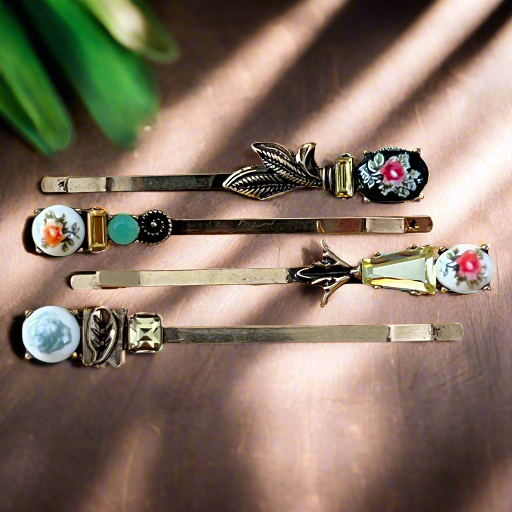 Floral Rhinestone Hair Pins
