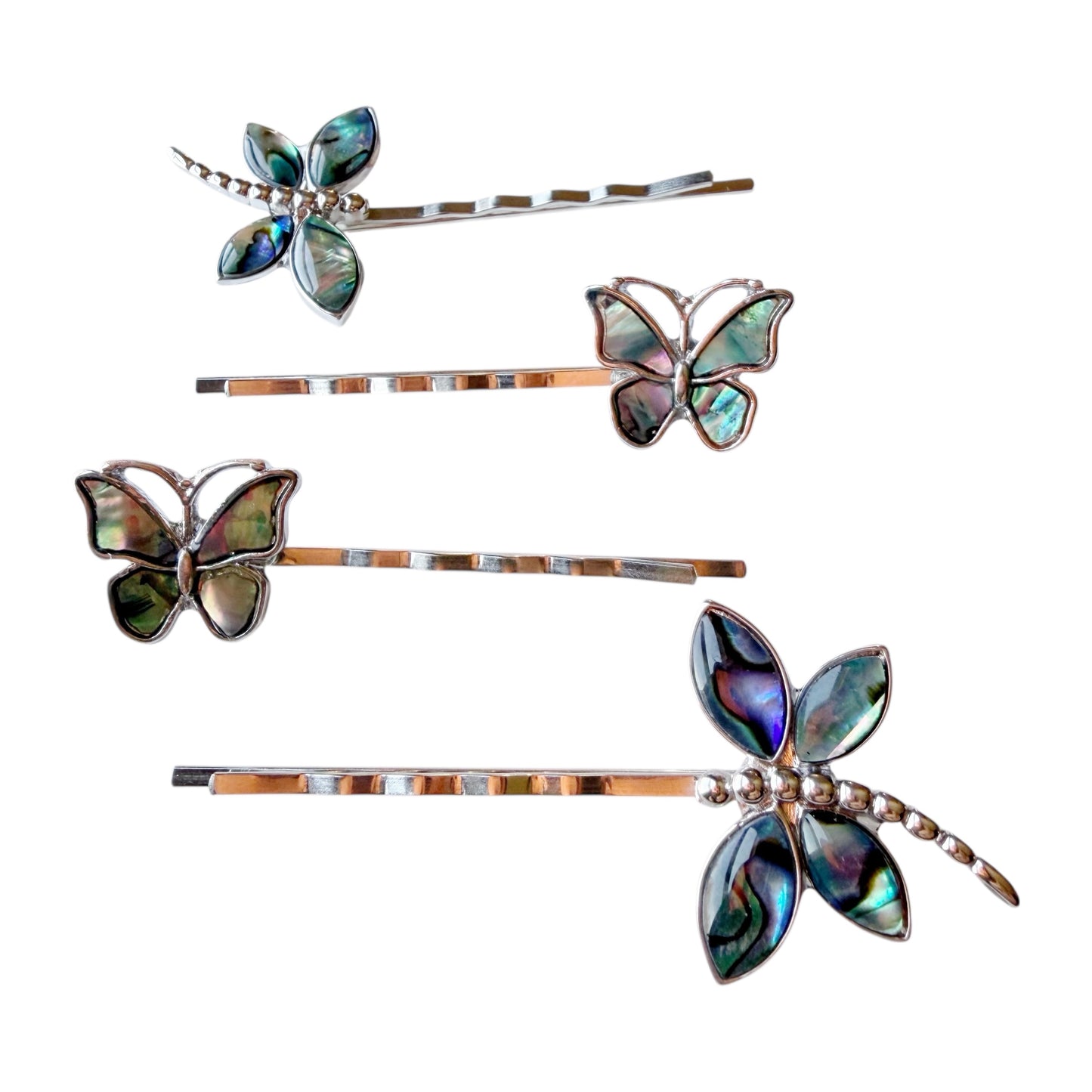 Nature-Inspired Hair Pin Set – Abalone Butterfly & Dragonfly Clips