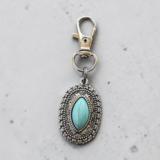 Western Turquoise Purse Charm – Silver Oval Bag Accessory