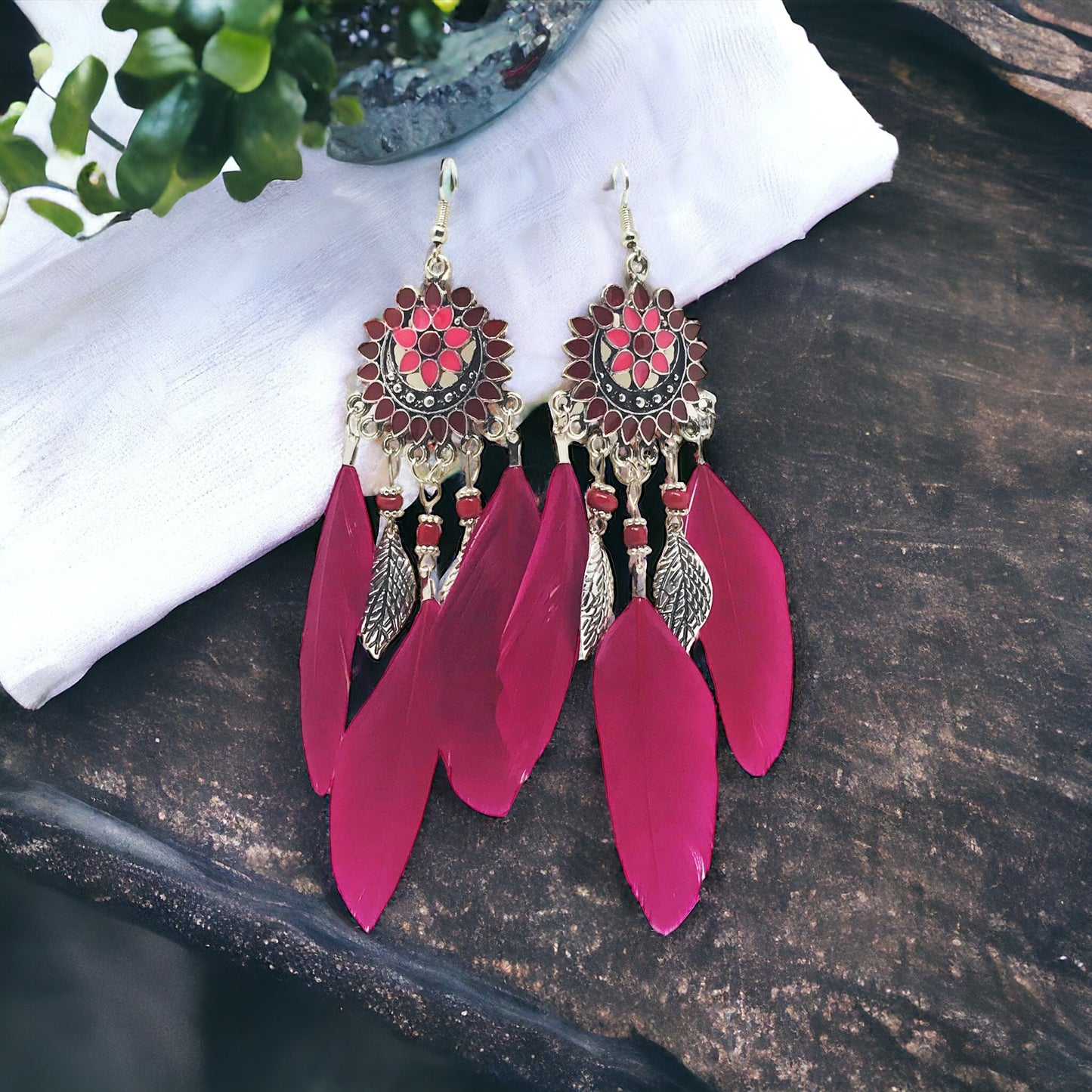 Red Feather Dangle Earrings – Western Boho-Chic Jewelry