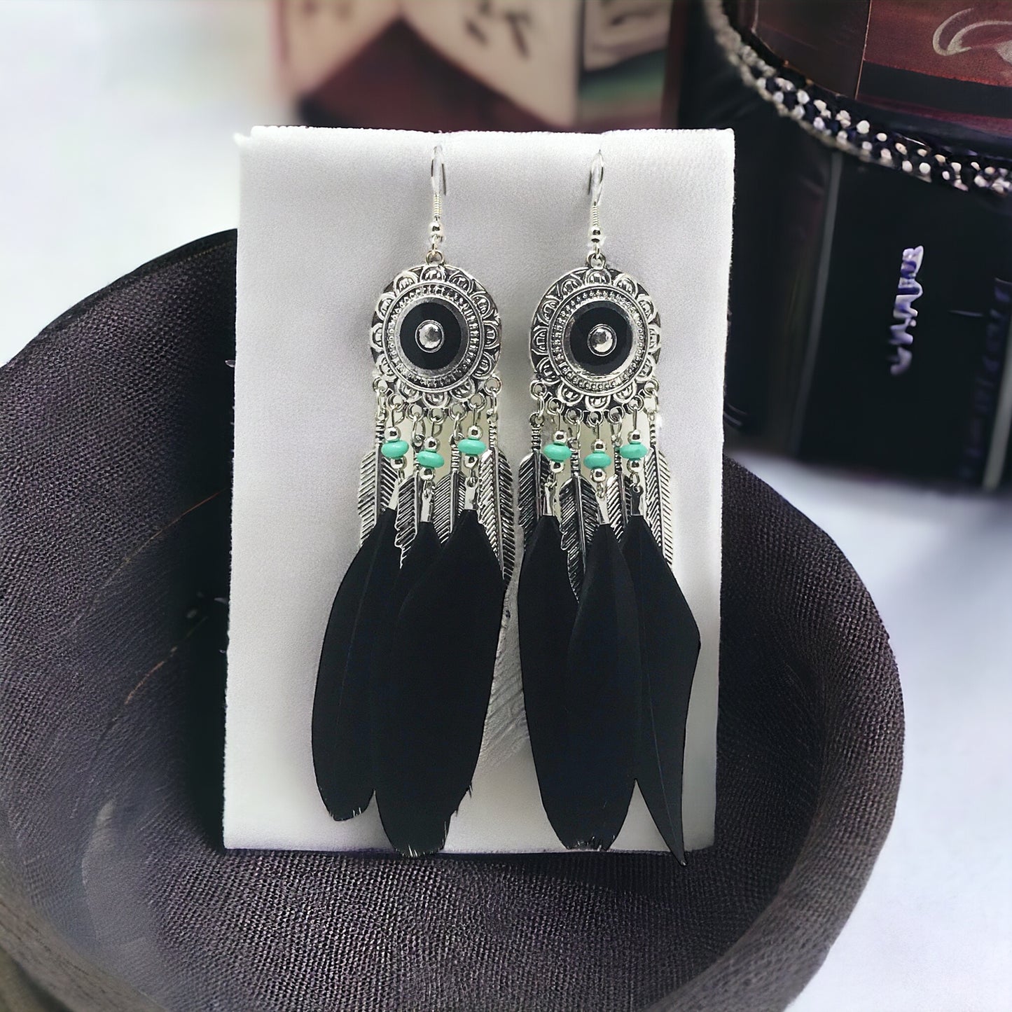 Black Feather Dangle Earrings – Western Boho Chic Jewelry