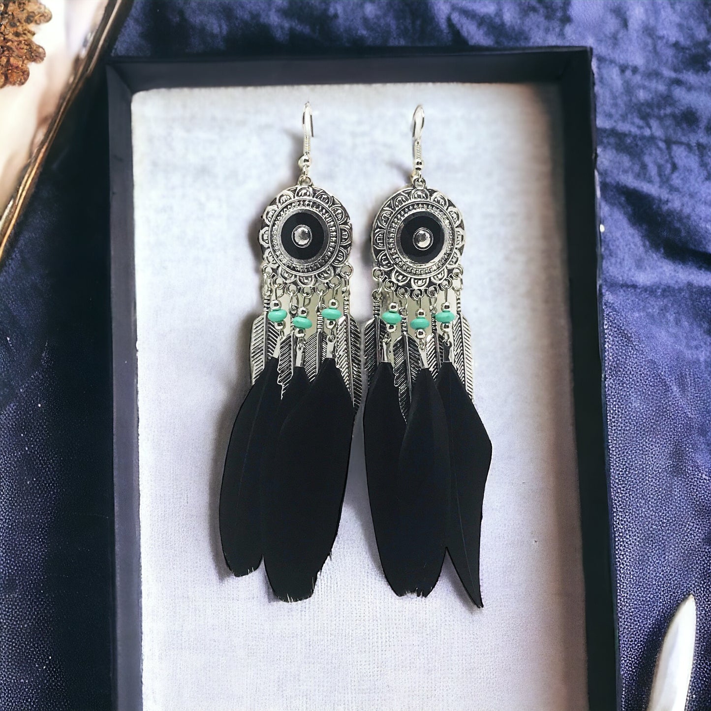Black Feather Dangle Earrings – Western Boho Chic Jewelry