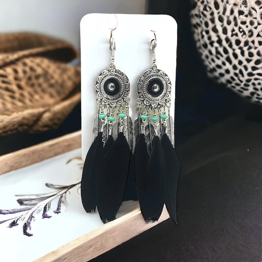Black Feather Dangle Earrings – Western Boho Chic Jewelry