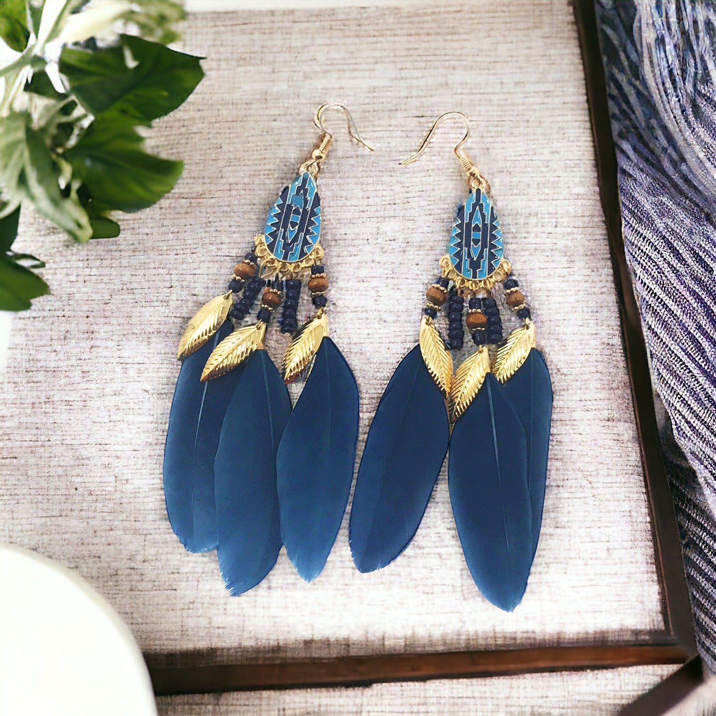 Blue Feather Dangle Earrings – Boho Chic Jewelry