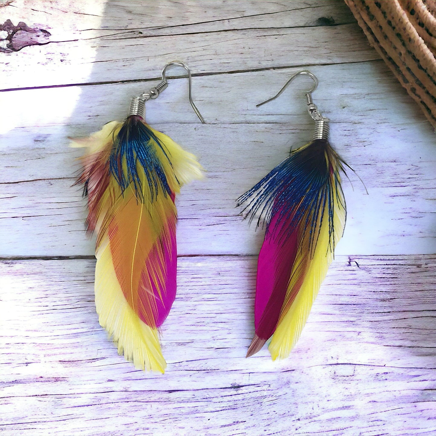 Bright Colored Feather Dangle Earrings – Vibrant Boho Accessories