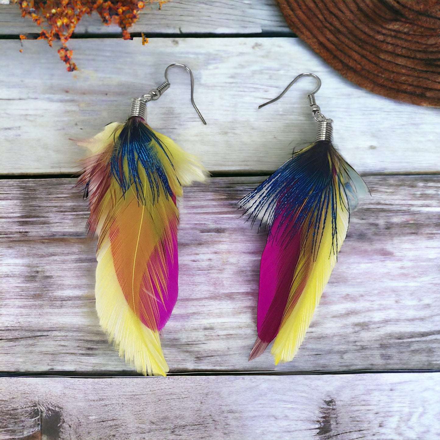 Bright Colored Feather Dangle Earrings – Vibrant Boho Accessories