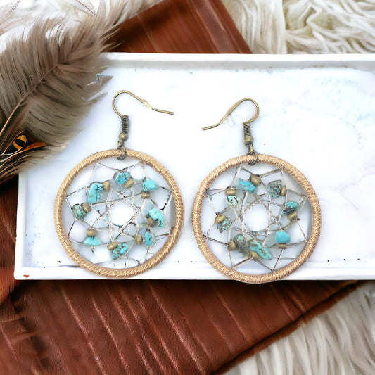 Dream Catcher Turquoise Dangle Earrings: Southwestern-Inspired Accents for Boho Beauty