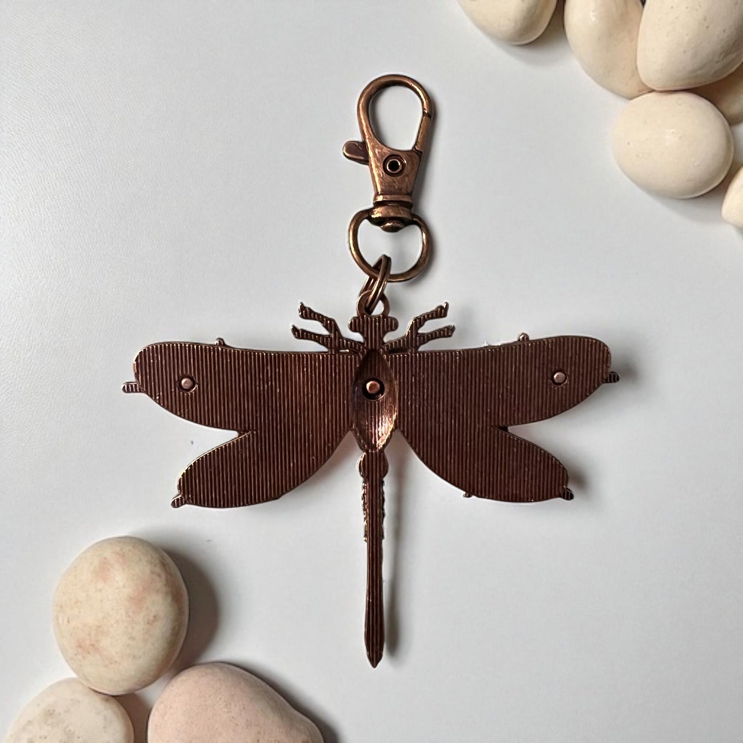 Steampunk Dragonfly Purse Charm – Mixed Metal Gear Keychain with Crystals