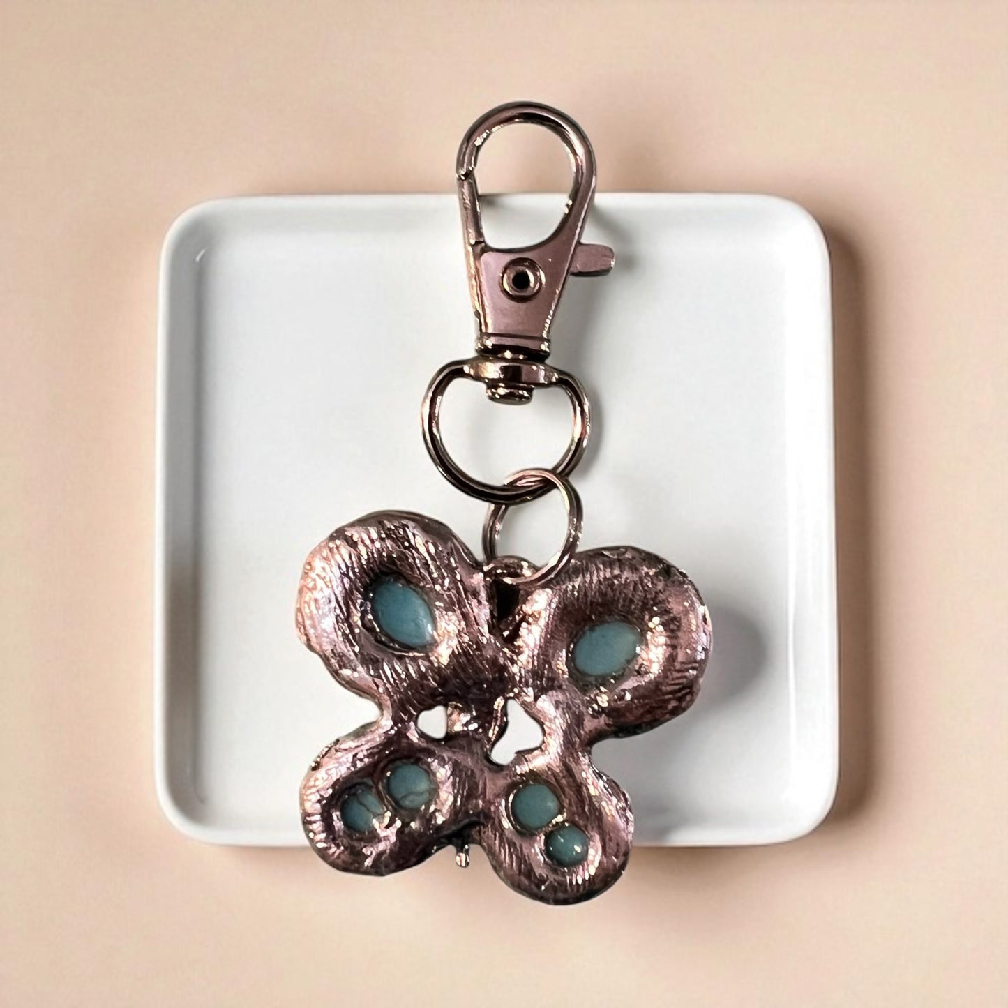 Turquoise Butterfly Keychain – Handmade Boho Bag Charm