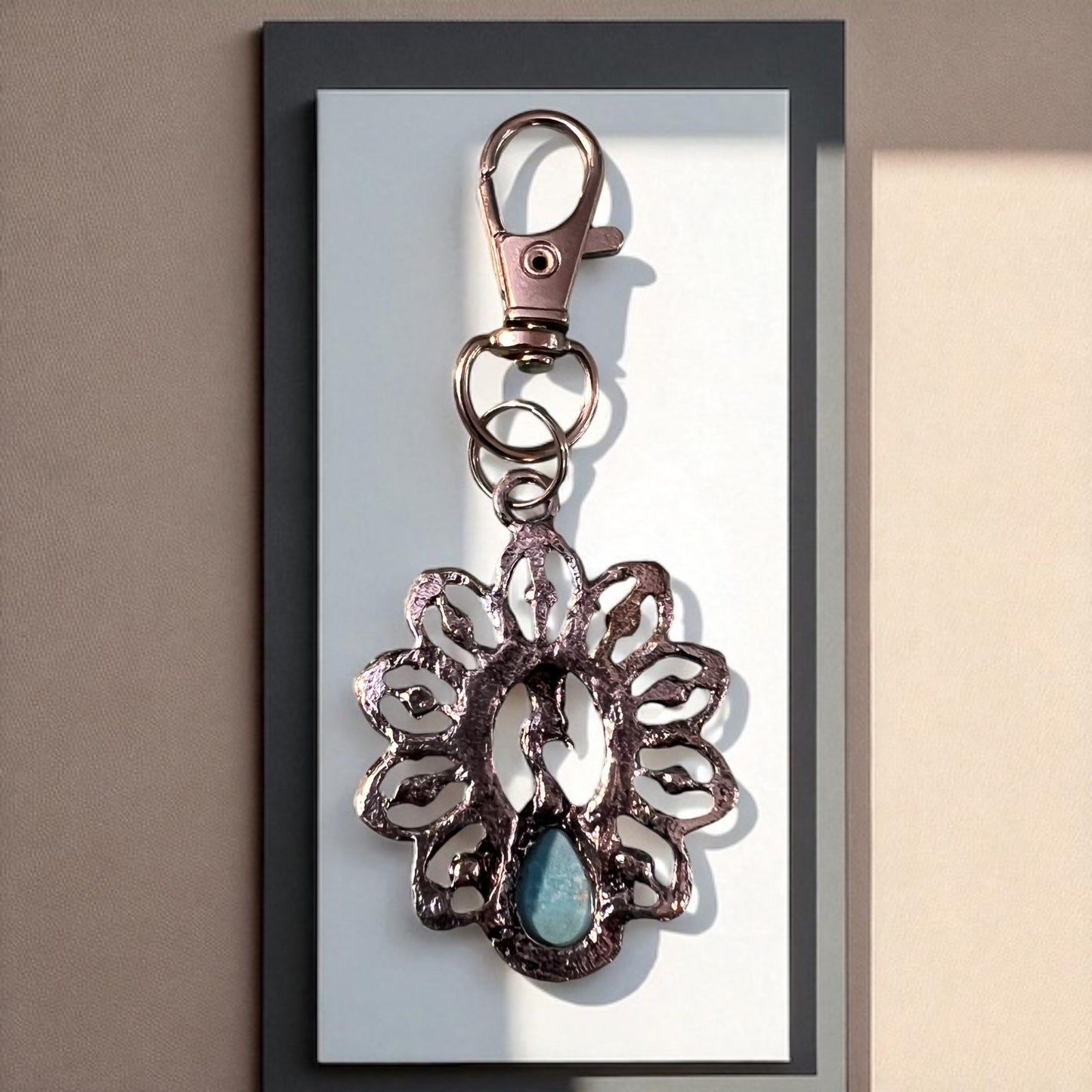Turquoise Peacock Keychain – Handmade Boho Bag Charm