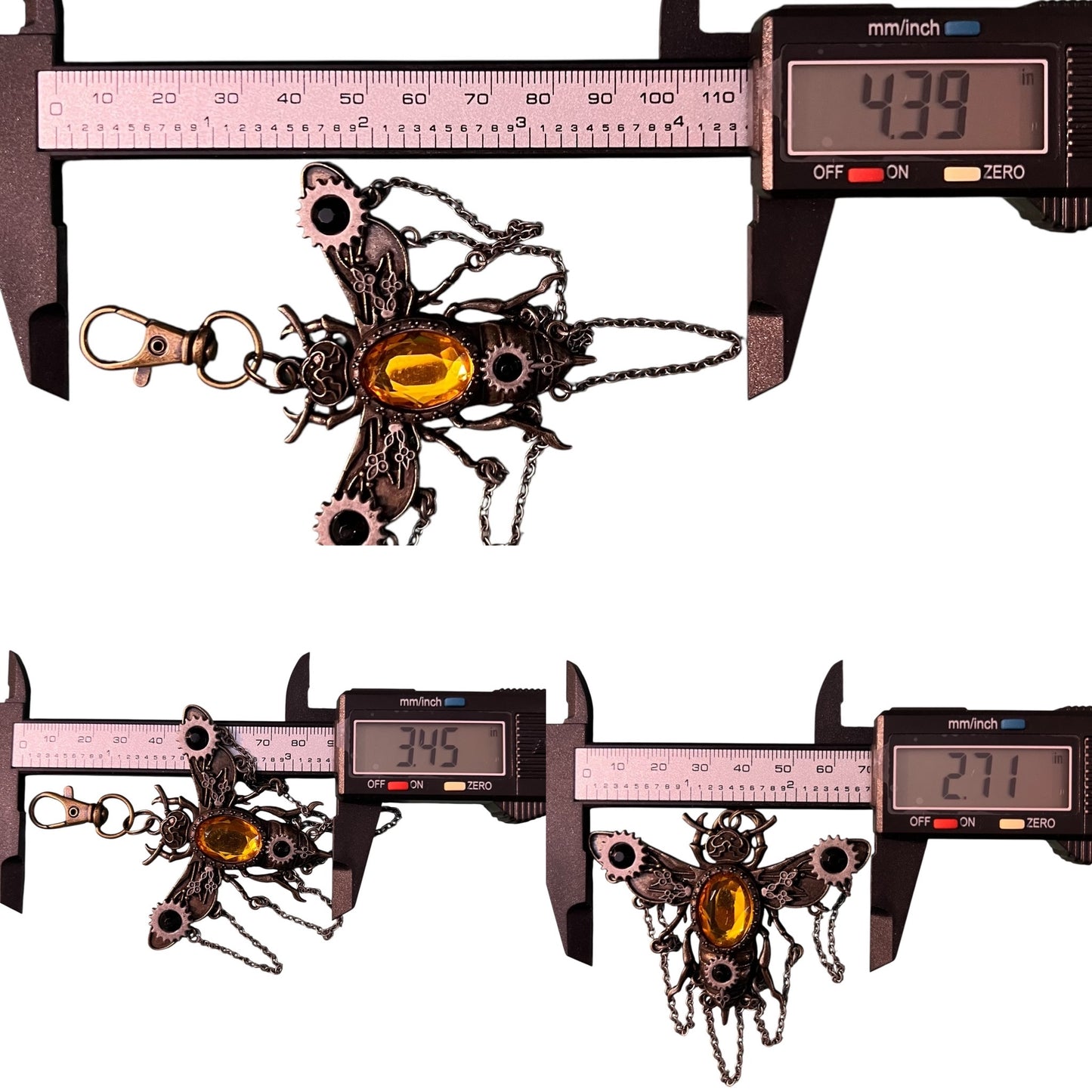 Steampunk Bee Purse Charm – Mixed Metal Gear Keychain with Crystals