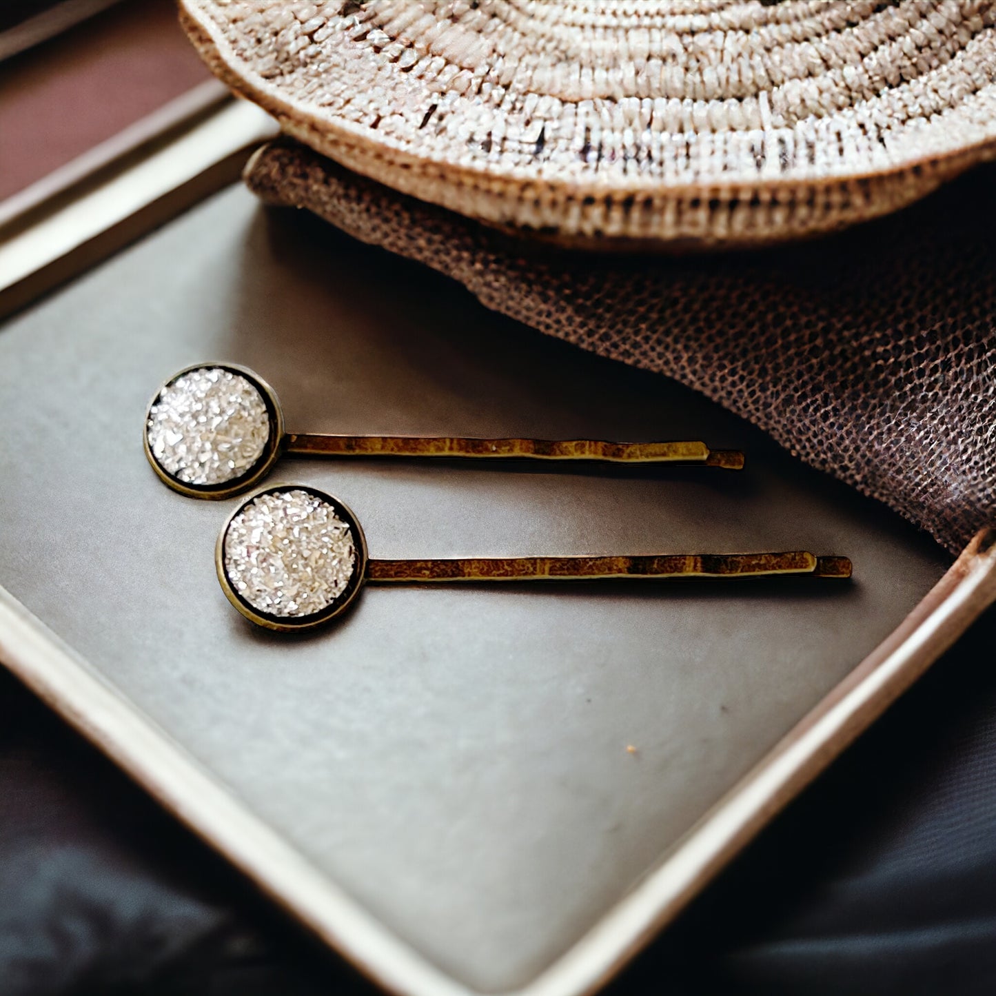 Silver Druzy Brass Hair Pins: Sparkling Accents for Sophisticated Hairstyles
