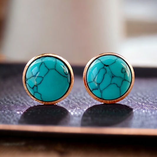 Turquoise Rose Gold Stud Earrings: Boho Western Charm for Unique Style Statements