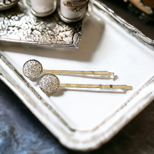 Silver Druzy Hair Pins: Sparkling Accents for Stylish Hairstyles